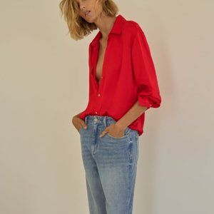 Zara Red Satin Effect Button Up Shirt